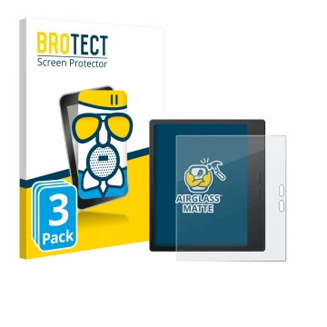 Front side of a product packaging with the brand logo BROTECT. Next to it is the device Boox Go 7 shown with the corresponding