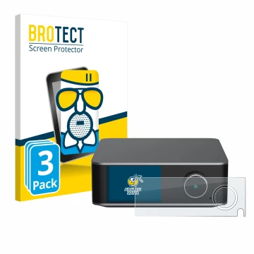 Front side of a product packaging with the brand logo BROTECT. Next to it is the device WiiM Ultra shown with the correspondin
