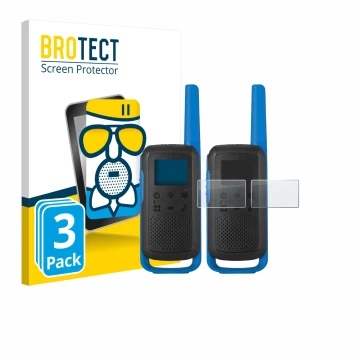 Front side of a product packaging with the brand logo BROTECT. Next to it is the device Motorola TALKABOUT T62 shown with the 