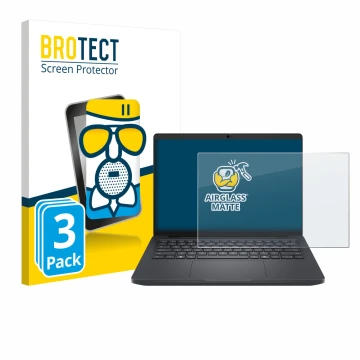Front side of a product packaging with the brand logo BROTECT. Next to it is the device Dell Pro Max 14 shown with the corresp