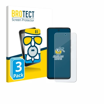 Front side of a product packaging with the brand logo BROTECT. Next to it is the device TCL SE NxtPaper 5G shown with the corr