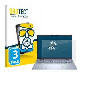 Front side of a product packaging with the brand logo BROTECT. Next to it is the device Dell 14 Plus Laptop shown with the cor
