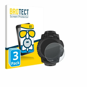 Front side of a product packaging with the brand logo BROTECT. Next to it is the device Garmin Instinct 3 Solar Tactical Editi