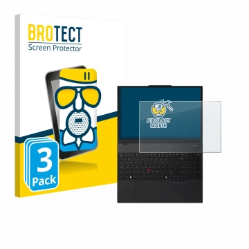 Front side of a product packaging with the brand logo BROTECT. Next to it is the device Lenovo ThinkPad T16 Gen 4 shown with t