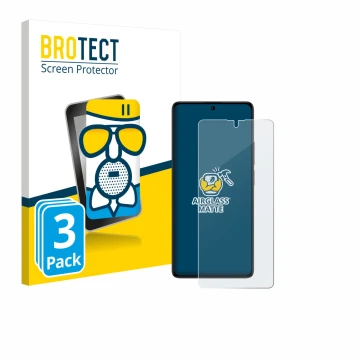 Front side of a product packaging with the brand logo BROTECT. Next to it is the device Xiaomi Poco M6 Pro 4G shown with the c