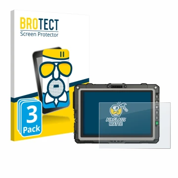 Front side of a product packaging with the brand logo BROTECT. Next to it is the device Getac UX10 G3 shown with the correspon