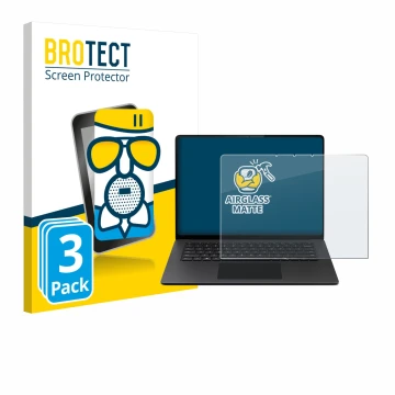 Front side of a product packaging with the brand logo BROTECT. Next to it is the device Microsoft Surface Laptop 15