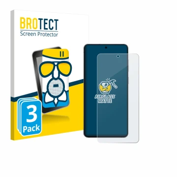 Front side of a product packaging with the brand logo BROTECT. Next to it is the device Samsung Galaxy S25 Edge shown with the