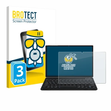 Front side of a product packaging with the brand logo BROTECT. Next to it is the device DEERTiME E6 10.1
