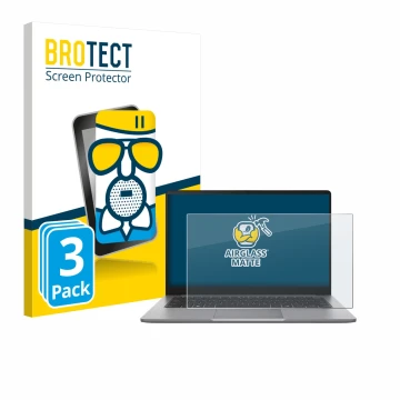 Front side of a product packaging with the brand logo BROTECT. Next to it is the device ASUS ExpertBook P1 P1403 shown with th