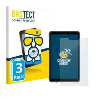 Front side of a product packaging with the brand logo BROTECT. Next to it is the device Ulefone Armor Pad Pro shown with the c