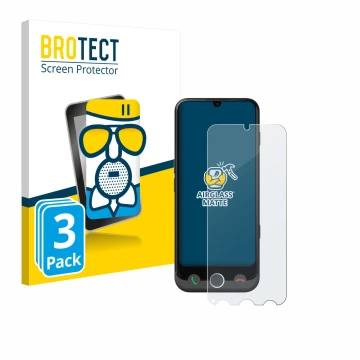 Front side of a product packaging with the brand logo BROTECT. Next to it is the device Doro Aurora A30 shown with the corresp