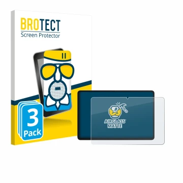 Front side of a product packaging with the brand logo BROTECT. Next to it is the device Honor Pad 10 shown with the correspond
