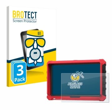 Front side of a product packaging with the brand logo BROTECT. Next to it is the device Lilliput A7s 7