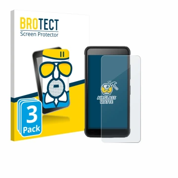 Front side of a product packaging with the brand logo BROTECT. Next to it is the device SkyCaddie Pro 4X shown with the corres
