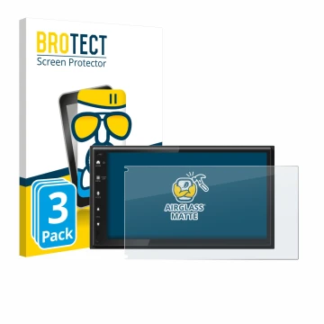 Front side of a product packaging with the brand logo BROTECT. Next to it is the device Kenwood DMX6523DABS shown with the cor