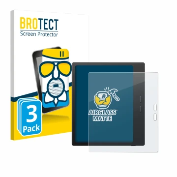 Front side of a product packaging with the brand logo BROTECT. Next to it is the device Boox Go Color 7 Gen II shown with the 