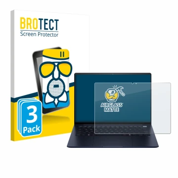 Front side of a product packaging with the brand logo BROTECT. Next to it is the device HP EliteBook Ultra 14 G1i shown with t
