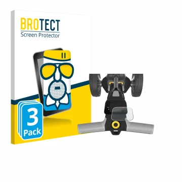 Front side of a product packaging with the brand logo BROTECT. Next to it is the device PowaKaddy CT6 2025 shown with the corr