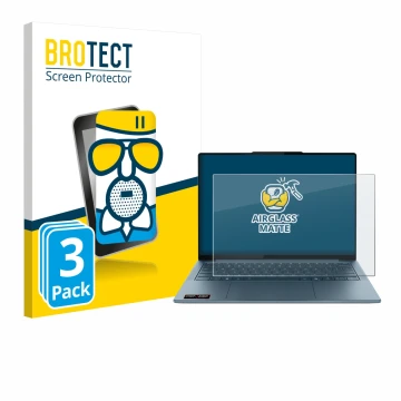 Front side of a product packaging with the brand logo BROTECT. Next to it is the device Lenovo Yoga Slim 7 Gen 10 14