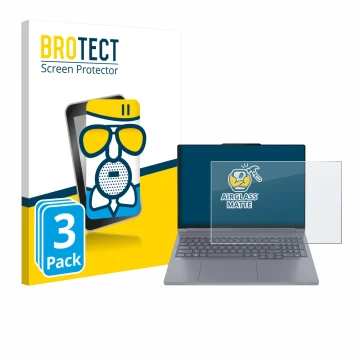 Front side of a product packaging with the brand logo BROTECT. Next to it is the device Lenovo ThinkBook 16p Gen 6 shown with 