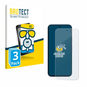 Front side of a product packaging with the brand logo BROTECT. Next to it is the device Google Pixel 10 Pro XL shown with the 