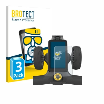 Front side of a product packaging with the brand logo BROTECT. Next to it is the device PowaKaddy CT12 GPS shown with the corr