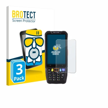 Front side of a product packaging with the brand logo BROTECT. Next to it is the device Point Mobile PM68 shown with the corre