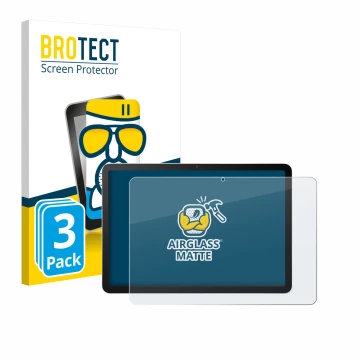 Front side of a product packaging with the brand logo BROTECT. Next to it is the device Wacom MovinkPad 11 shown with the corr