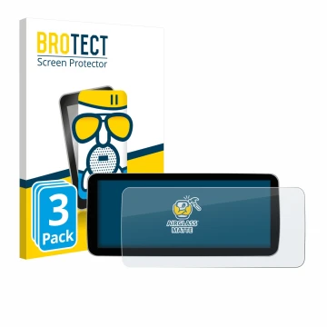 Front side of a product packaging with the brand logo BROTECT. Next to it is the device Ninetom Car Radio 12.3