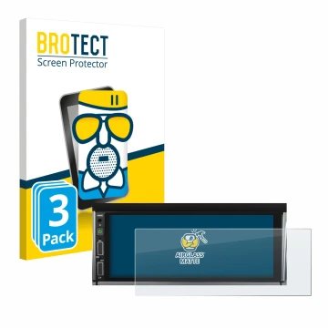 Front side of a product packaging with the brand logo BROTECT. Next to it is the device Hikity Carplay 6.86