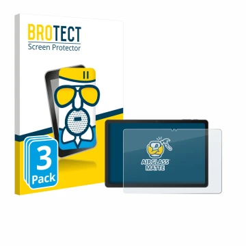 Front side of a product packaging with the brand logo BROTECT. Next to it is the device VALE Tablet V11E LTE shown with the co