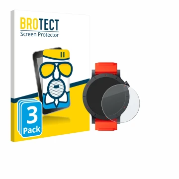 Front side of a product packaging with the brand logo BROTECT. Next to it is the device Nothing CMF Watch 3 Pro shown with the