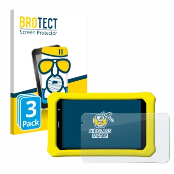 Front side of a product packaging with the brand logo BROTECT. Next to it is the device Clementoni Clempad 8