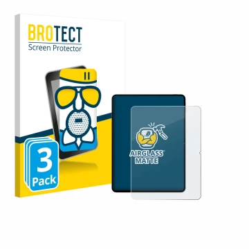 Front side of a product packaging with the brand logo BROTECT. Next to it is the device Teclast Artpad Pro shown with the corr