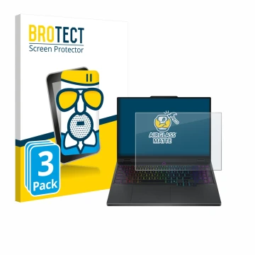 Front side of a product packaging with the brand logo BROTECT. Next to it is the device Lenovo Legion 5 15IRX10 83LY shown wit