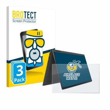 Front side of a product packaging with the brand logo BROTECT. Next to it is the device Lenovo IdeaPad Flex 5 14ALC05 shown wi