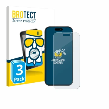 Front side of a product packaging with the brand logo BROTECT. Next to it is the device Apple iPhone 17 Pro Max shown with the