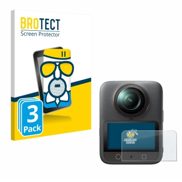 Front side of a product packaging with the brand logo BROTECT. Next to it is the device DJI Osmo 360 shown with the correspond