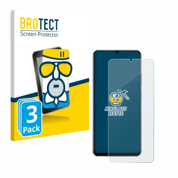 Front side of a product packaging with the brand logo BROTECT. Next to it is the device realme Note 70T shown with the corresp