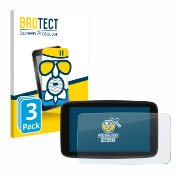 Front side of a product packaging with the brand logo BROTECT. Next to it is the device TomTom GO Classic 5
