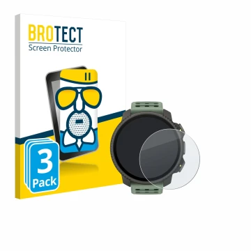 Front side of a product packaging with the brand logo BROTECT. Next to it is the device Suunto Vertical 2 shown with the corre