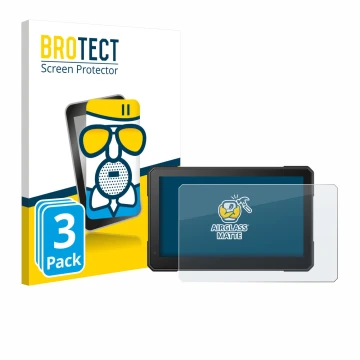Front side of a product packaging with the brand logo BROTECT. Next to it is the device Interphone Sync 70 Essential shown wit