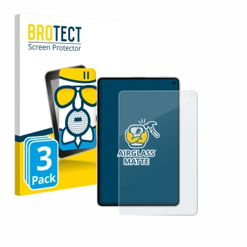 Front side of a product packaging with the brand logo BROTECT. Next to it is the device Huawei MatePad Mini shown with the cor