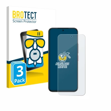 Front side of a product packaging with the brand logo BROTECT. Next to it is the device Nubia Air shown with the corresponding