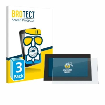Front side of a product packaging with the brand logo BROTECT. Next to it is the device Jeep Compass BJ 2021-2024 (Uconnect 10
