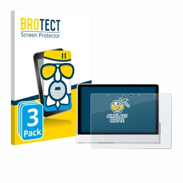 Front side of a product packaging with the brand logo BROTECT. Next to it is the device eufy Smart Display E10 shown with the 