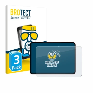 Front side of a product packaging with the brand logo BROTECT. Next to it is the device Teclast T65 Plus shown with the corres
