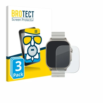 Front side of a product packaging with the brand logo BROTECT. Next to it is the device realme Watch 5 shown with the correspo
