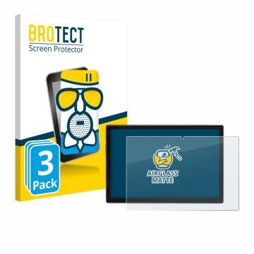 Front side of a product packaging with the brand logo BROTECT. Next to it is the device Antemper D115 10.1